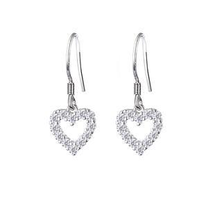 925 silver needle flash diamond love earrings Japanese and Korean temperament diamond hollow heart-shaped short earrings 2024 new ear hooks