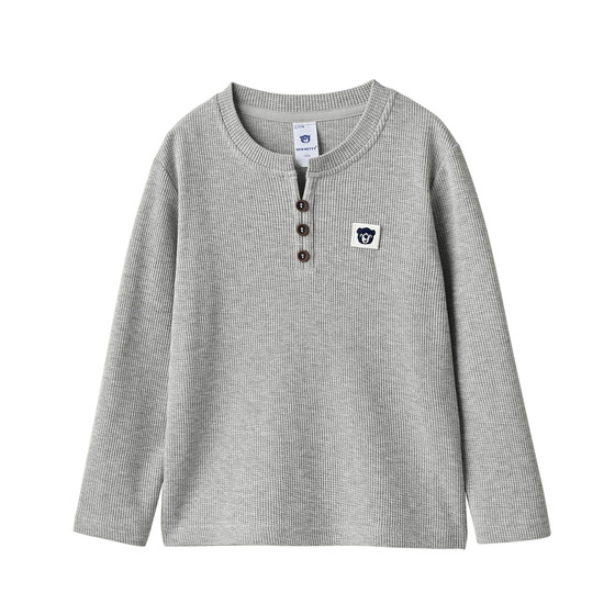 
Children's Waffle Long Sleeve T-Shirt Boys' Henley Collar Pullover Top Youth Spring and Autumn Size 175 Children's Clothing