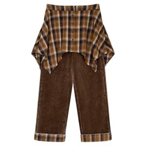 
[Old Records] Corduroy straight-leg pants come with plaid butt curtains and cuffable hems. Irregular plaid skirts