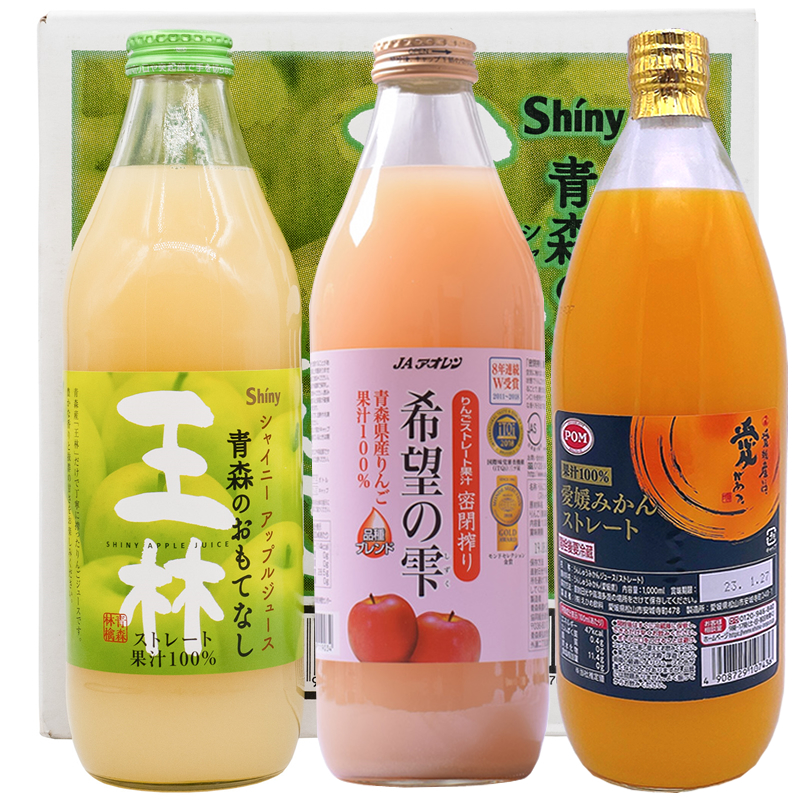 日本进口Shiny青森王林苹果汁100％希望の雫红苹果汁饮料1L大瓶装