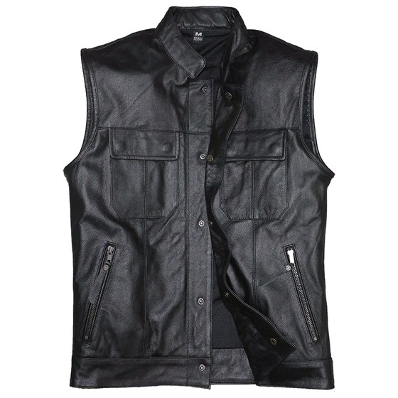 
Sons of Chaos first-layer cow leather leather jacket for men and women short slim-fit stand-up collar vest motorcycle motorcycle clothing protective gear Lu