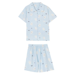 馨帮帮 可爱兔子睡衣裤套装夏季薄款短袖开衫短裤家居服两件套女