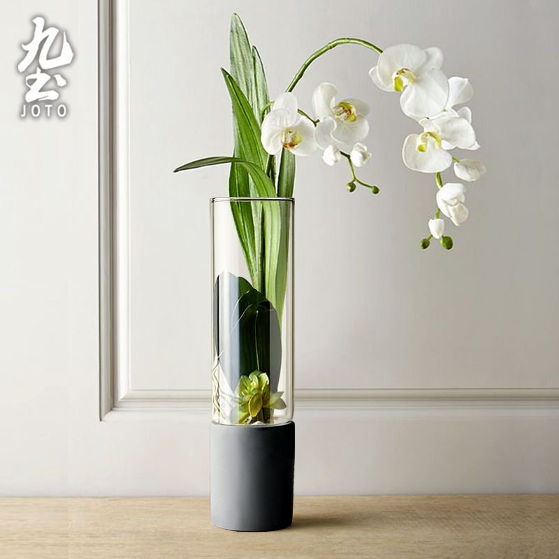 JOTO 九土 玻璃花瓶透明花器装饰摆件简约插花水培多肉花盆创意直筒北欧
