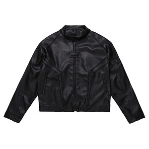 BLUESFLY American leather jacket jacket men's handsome silhouette exoskeleton three -dimensional cutting deconstruction zipper locomotive