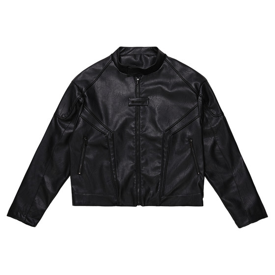 BLUESFLY American leather jacket jacket men's handsome silhouette exoskeleton three -dimensional cutting deconstruction zipper locomotive