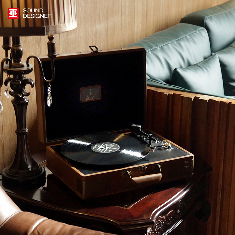 巫1900黑胶唱片机 动磁系统木质可充电便携式皮箱唱机复古留声机