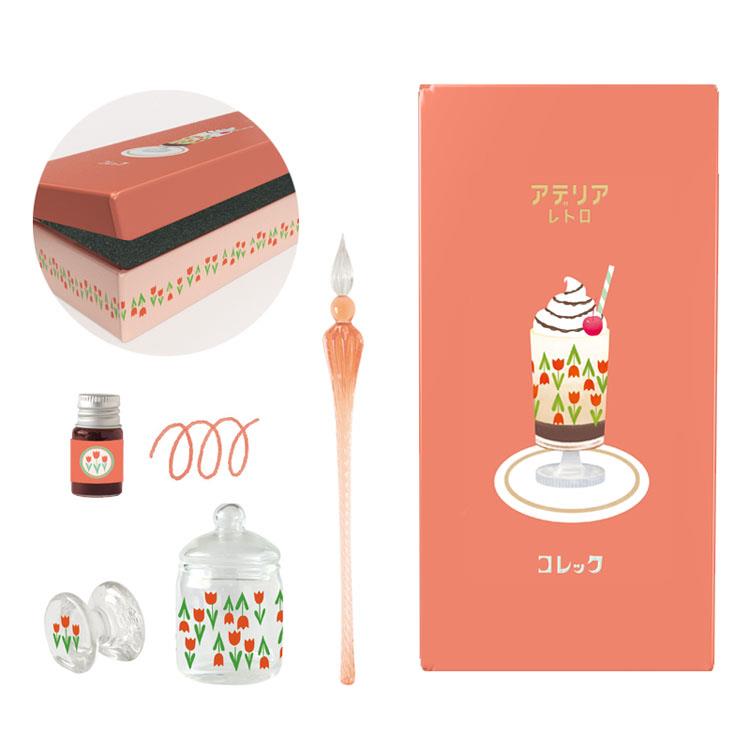 预d日本RYU RYU限定昭和可爱纯契茶复古玻璃尖蘸水钢笔礼盒套装