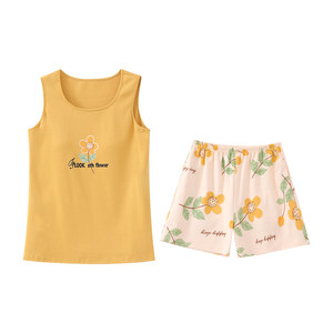 
Summer large-size sleeveless vest pajamas set for women's suspender home clothes with breast pads integrated for thin style