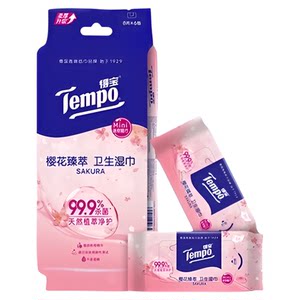 Tempo Mini Sakura Wipe Non-alcohol Portable 8 pieces * 6 packs