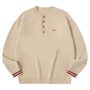 
PSO Brand Men's Women's Cute Puppy Henley Collar Contrast Color Women's Sweater Gray Sweater Coat