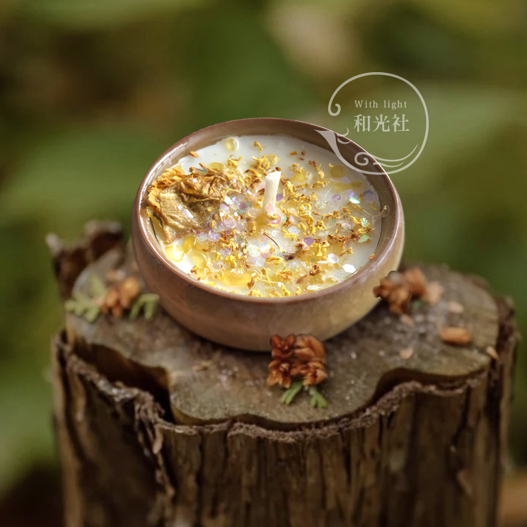Citrine aromatherapy candle natural crystal flowers and plants soybean wax round ceramic meditation sleep aid yellow juniper ()