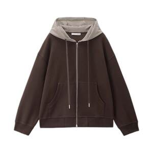 
Designer Giordano Spring 2026 loose spliced striped drawstring hooded sweatshirt jacket for women 18376702