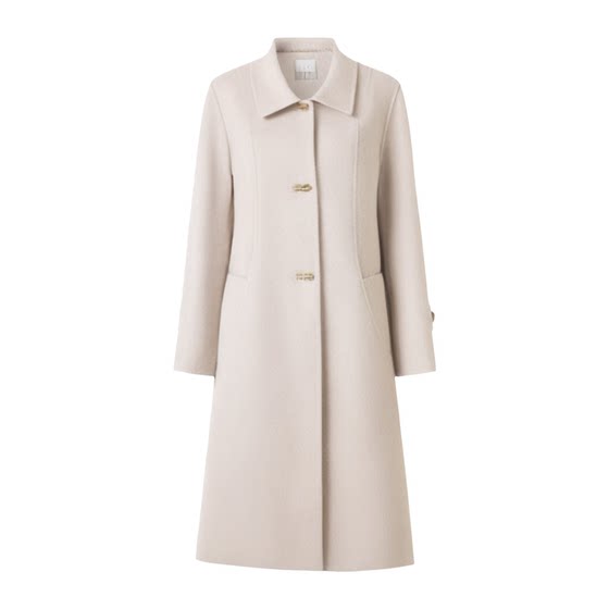 Double-sided cashmere coat for women with white large size Hepburn style high-end slim doll collar mid-length woolen jacket trendy
