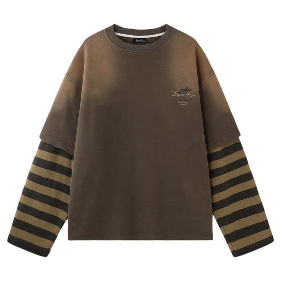 BJHG reckless American sweatshirt men's autumn and winter new retro casual loose fake two-piece long-sleeved T-shirt for women