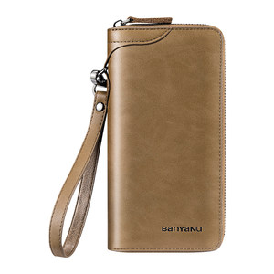Men's wallet long genuine leather zipper multi-function card bag cowhide 2025 new men's large-capacity wallet money clip