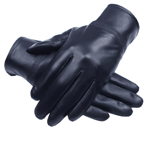 Leather glove men's women in winter plus velvet thickened cotton leather gloves riding driving motorcycles thin