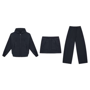 
HONORE Gu Yue Gaoke Zhongke Neili double zipper hooded cardigan skirt casual machete pants suit