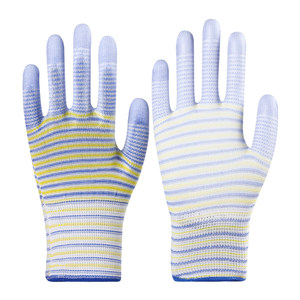 
PU coated fingers and palms for labor work, non-slip, wear-resistant, breathable nylon, zebra pattern, breathable rubber gloves, labor insurance