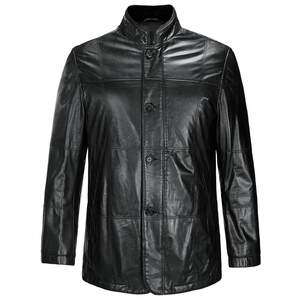 Amurs/Amurs calf leather stand collar leather jacket men's button style genuine leather cotton jacket