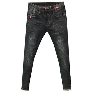 
Trendy men's jeans spring and summer casual black slim fit small feet new elastic slimming high-end trendy men's nine-point pants