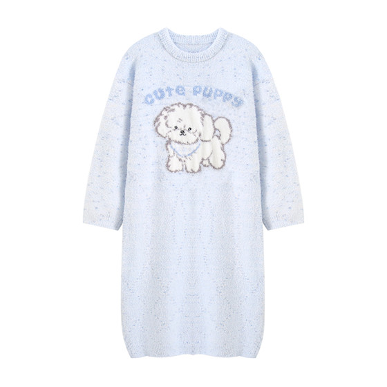 
Soft cartoon winter nightgown for women with long sleeves, thickened velvet, warm half velvet that can be worn outside, long skirt, home clothes, autumn