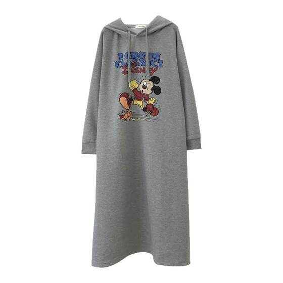 
Nuochu maternity dress, age-reducing Mickey hooded long skirt, spring and autumn casual cotton long-sleeved sweatshirt skirt