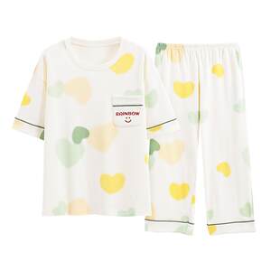 南极人睡衣女款2026新款夏季高级感纯棉短袖七分裤薄款家居服套装