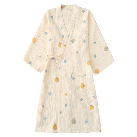 Nightgown nightgown women summer cotton gauze kimono spring and autumn yukata Japanese home clothes Hanfu men's bathrobe pajamas

