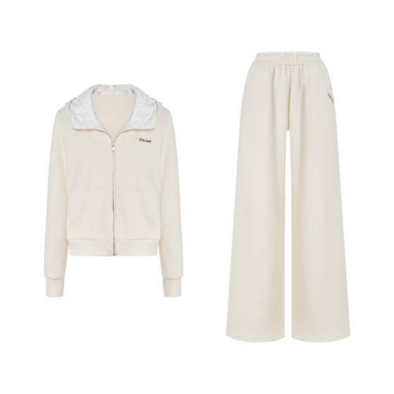 
Zhao Zhaoyi's same style Kroche 25aw rose print splicing hooded jacket loose wide-leg trousers suit