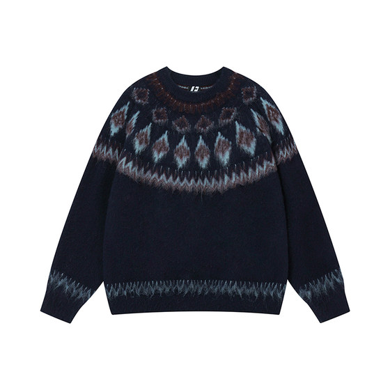
FORNINES Fair Isle retro jacquard sweater men's couple autumn and winter sweater loose knitted sweater women's top