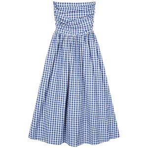 
Jinyu Huahua blue plaid French dress summer women's 2026 new backless sleeveless tube top dress