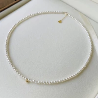 Натуральное ожерелье, маленькая ретро цепочка до ключиц из жемчуга, чокер, золото 750 пробы, французский стиль