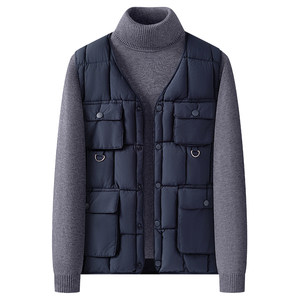 
New dad V-neck fishing vest, middle-aged men's multi-pocket thermal vest, middle-aged and elderly men's clothing, grandpa inner wear