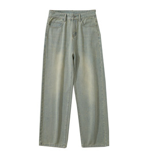 Goku has the stock tide brand retro, old water washing straight jeans, men's loose ins, wild wide -leg trendy trousers