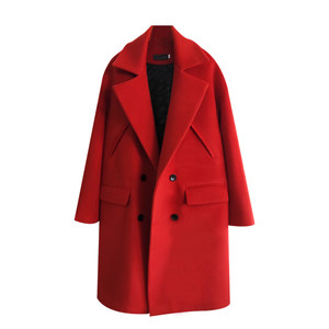 Big red wool coat men's new year clothing Korean loose woolen woolen big fashion trendy men's thickened warmth and celebration