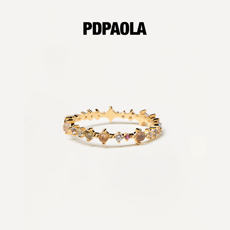 PDPAOLA 彩色宝石镀18k金自律戒指女小众设计复古食指尾戒Papillon