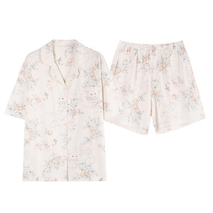 芬腾可安睡衣女款2026新款夏季纯棉女士薄短袖大码自在家居服夏天