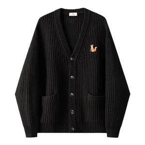 
William Fox Men's Spring New Lazy Sweater Heavy Couple Black Knitted Cardigan Versatile Jacket for Men