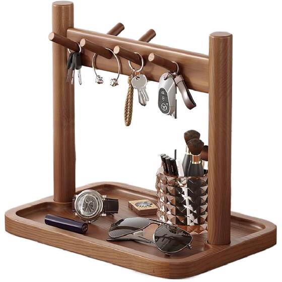 Solid wood key rack entrance entrance hall storage rack watch glasses storage rack retro style desktop placement rack rack