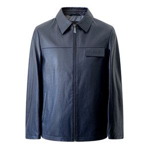 
ZORANZI Men's Business Casual Leather Jacket Men's Dark Blue Shrunk Sheep Leather Jacket LMQA8816
