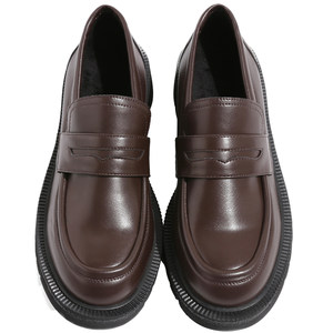 Masuism 2026 new thick-soled British style single shoes for women spring retro small leather shoes black flat loafers
