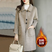 Зимний двусторонний кашемир, демисезонное шерстяное пальто, демисезонная длинная куртка для матери, коллекция 2023, средней длины, увеличенная толщина