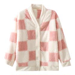 Plaid Coral Velvet Pajamas Women's Top Single Piece Winter Thickened Plus Velvet Warm Plush Flannel Warm Home Clothes