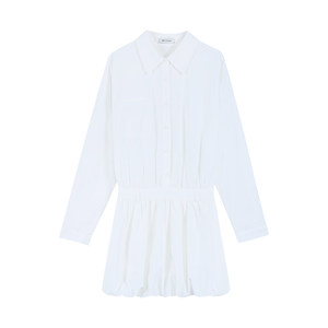 
MULVAN Camellia White Jasmine Minimalist White Shirt Dress Women's Casual Waist Temperament Short Flower Blossom Skirt