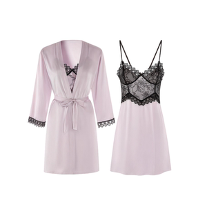 
Two-piece dressing gown set, autumn and winter sexy silk nightgown for women with breast pads, high-end pajamas, mulberry silk home wear set