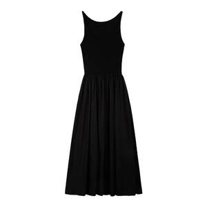 MULVAN white knitted suspender dress for women with high-end temperament long skirt waist sleeveless vest skirt
