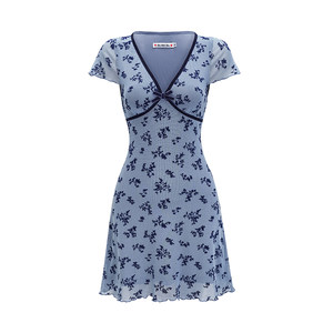GO GIRL Go homemade European and American style retro deep V floral dress female waist slimming thin A -line skirt