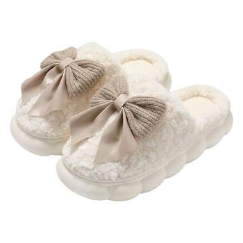Women's 2025 new bow-knot woolen cotton slippers for outer wear