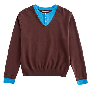 
riverstone men's fake two-piece contrasting color bottoming henley collar sweater spring new pullover sweater for boys