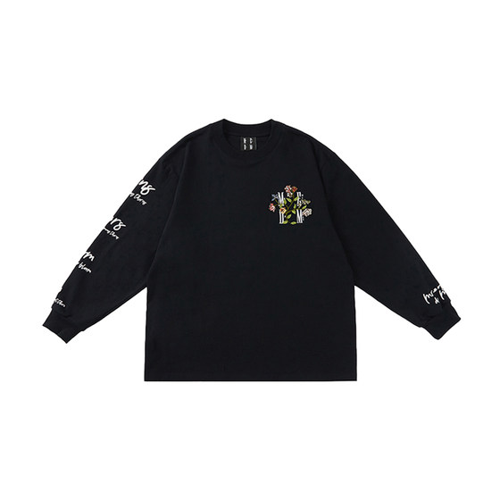 MEDM national tide autumn flower embroidery shirt couple cluewear round collar long sleeve t -shirt men and women tide brand loose
